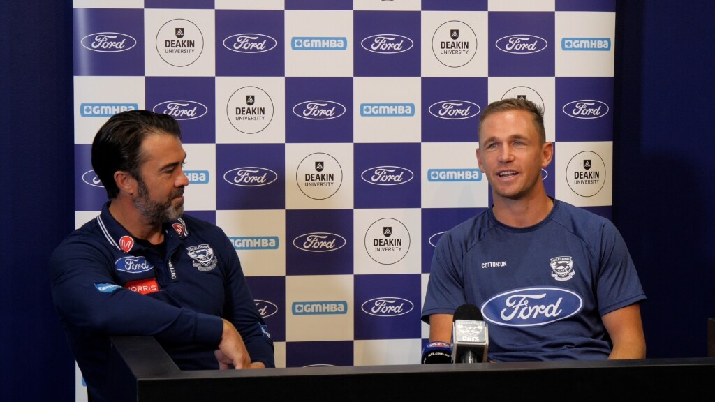 Joel Selwood and Chris Scott Press 